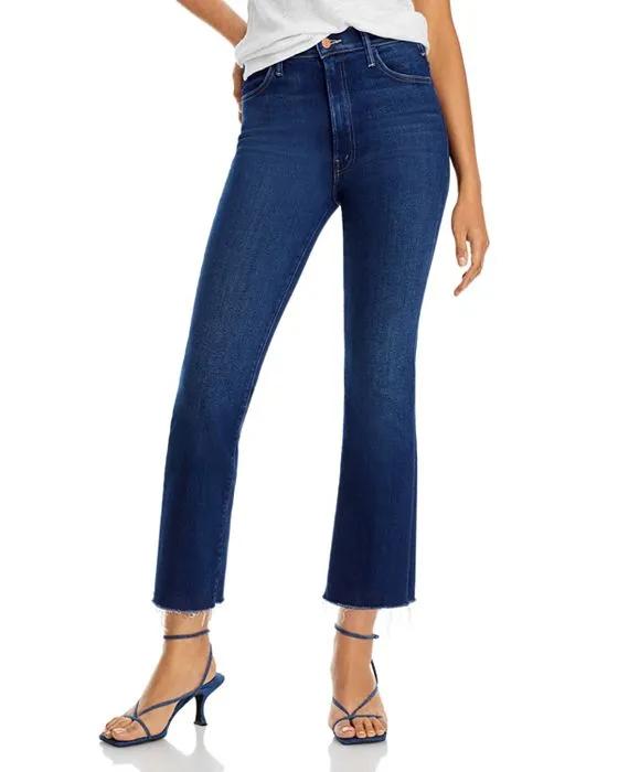 The Hustler High Rise Frayed Flare Leg Ankle Jeans in Home Movie