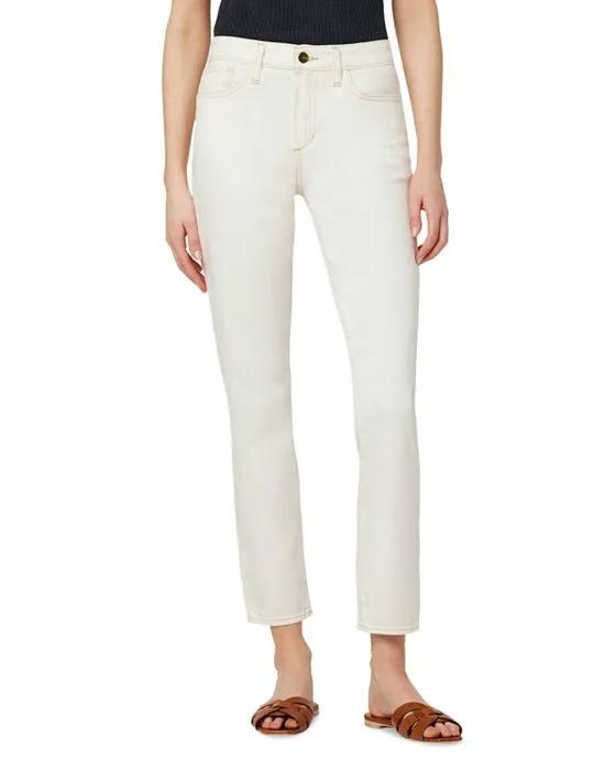 The Lara Mid Rise Ankle Straight Jeans in Milk