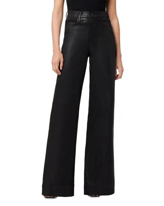 The Mia Coated High Rise Wide Leg Jeans in Black 