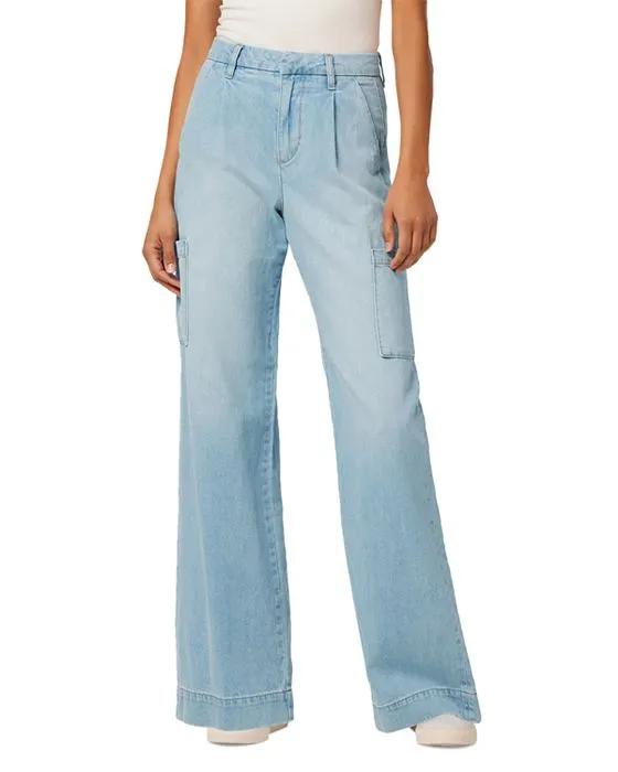 The Petra High Rise Pleated Wide Leg Cargo Jeans in Blossom