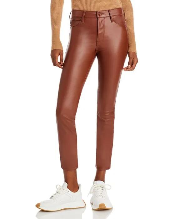 The Pixie Dazzler Faux Leather High Rise Ankle Skinny Jeans in Friar Brown