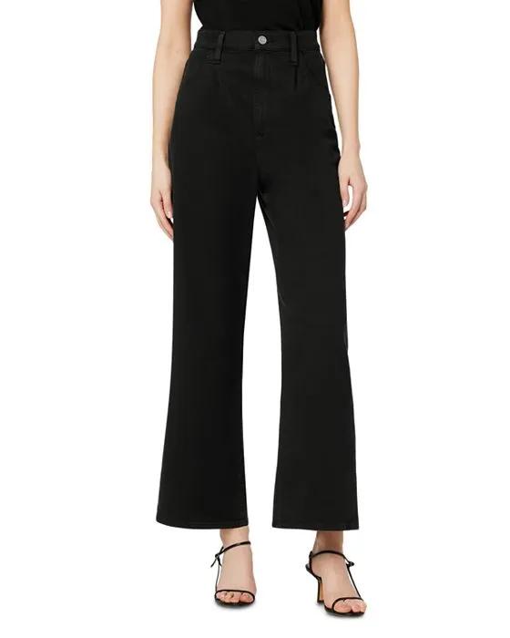 The Pleated High Rise Wide Leg Jeans in Black