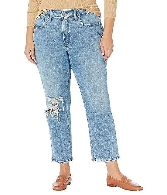 The Plus Curvy Perfect Vintage Straight Jean in Kingsbury Wash: Ripped Knee Edition