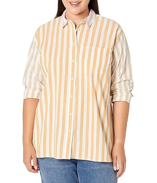 The Plus Signature Poplin Oversized Shirt in Mixed Stripe