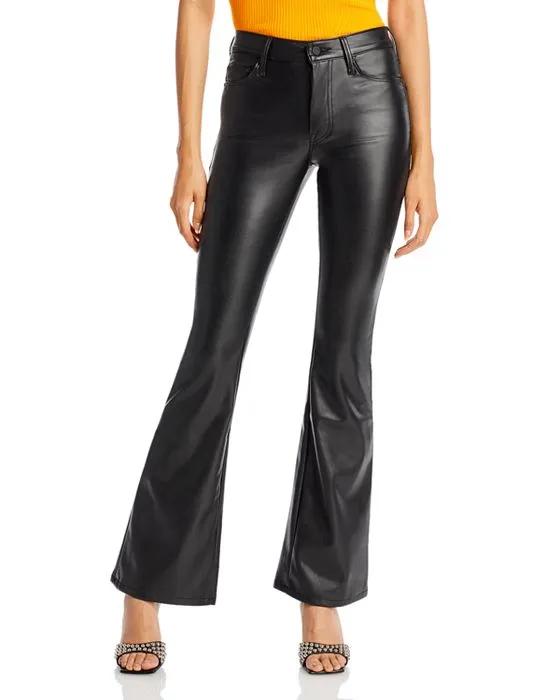 The Weekender Heel Faux Leather High Rise Flare Jeans in Black