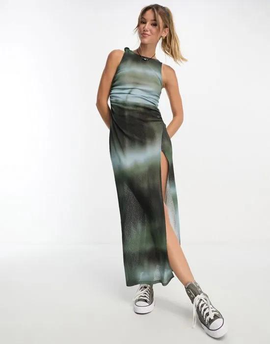 thigh split column maxi dress in green ombre print