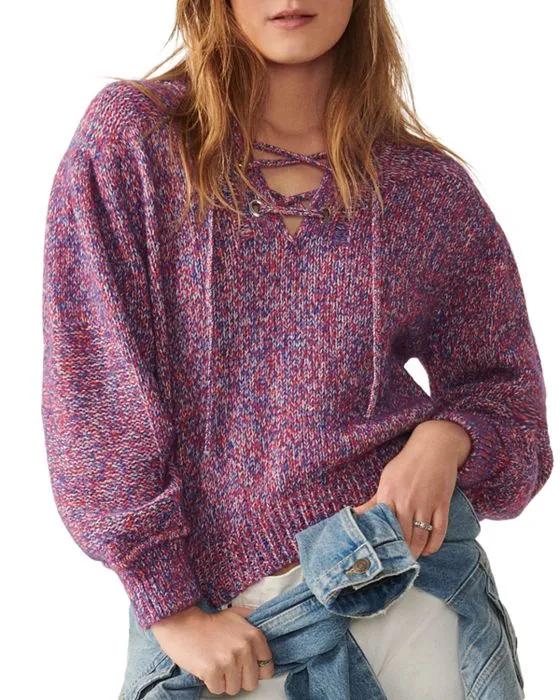 Tibo Marled Lace-Up Sweater
