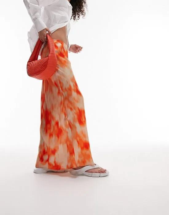 tie dye printed maxi skirt in orange