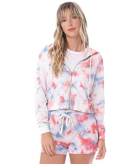 Tie-Dyed Lightweight Grench Terry Cropped Zipped Hoodie