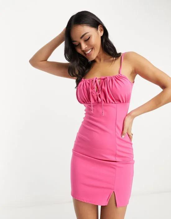 tie fastening pink mini dress