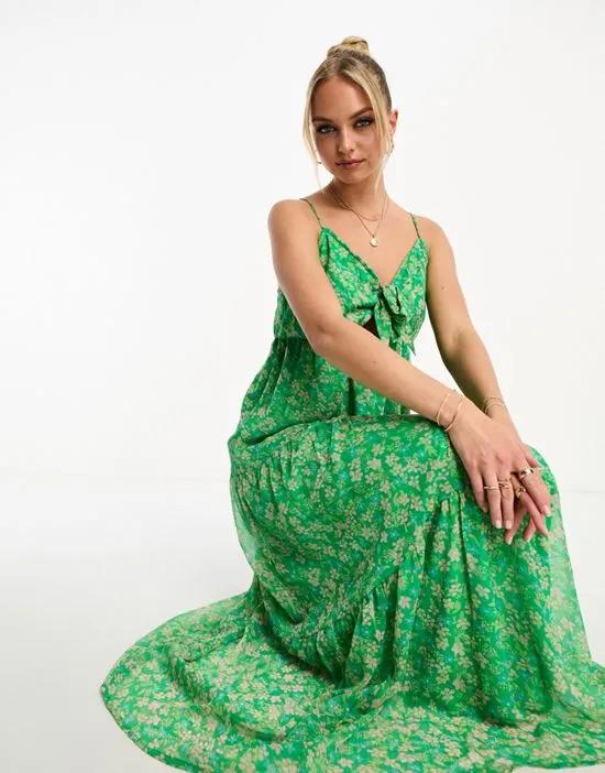 tie front cami maxi dress in green florals