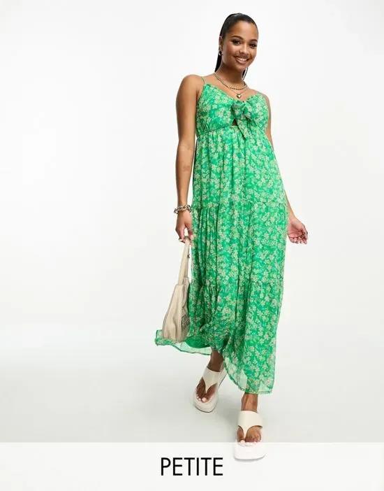 tie front cami maxi dress in green florals