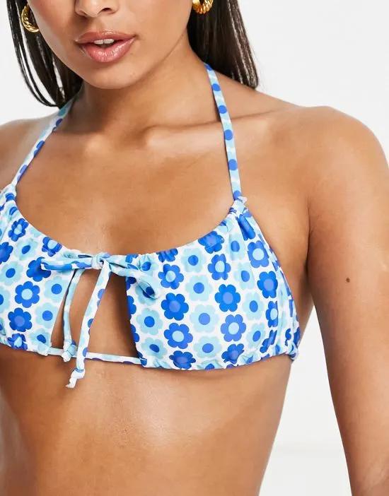 tie front halter bikini top in blue floral - part of a set