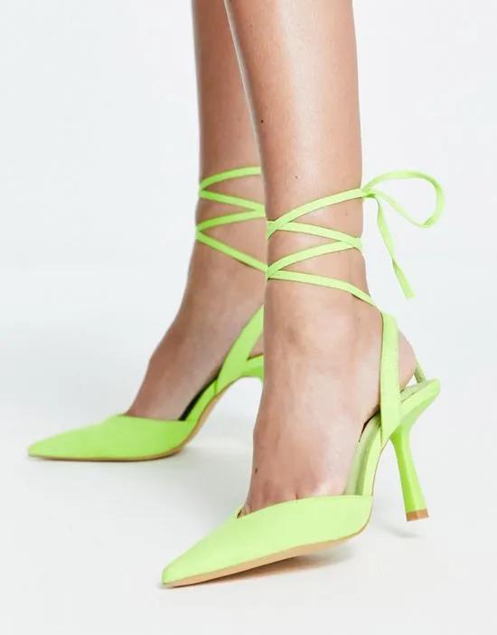 tie leg mid heel shoes in green
