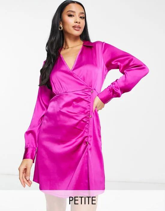 tie side collared shirt dress in bright pink