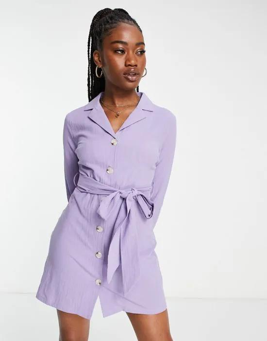 tie waist shirt dress in lilac
