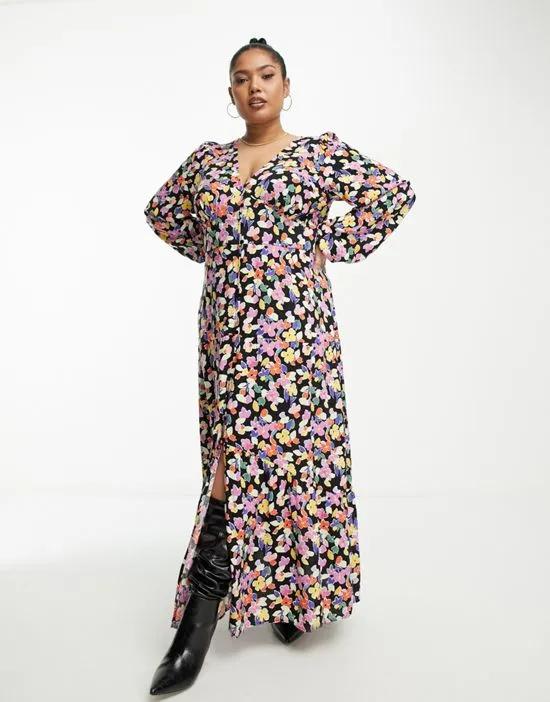 tiered button front maxi dress in floral print