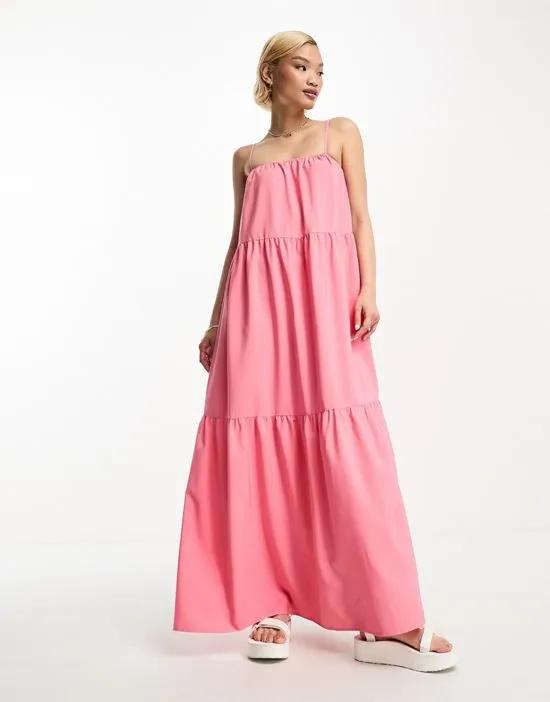 tiered cami strap maxi dress in pink