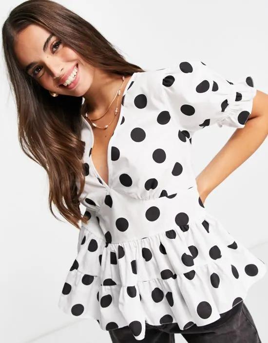 tiered cotton smock top in spot