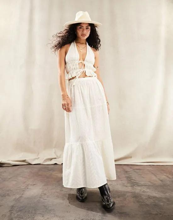 tiered maxi skirt in cream embroidery - part of a set