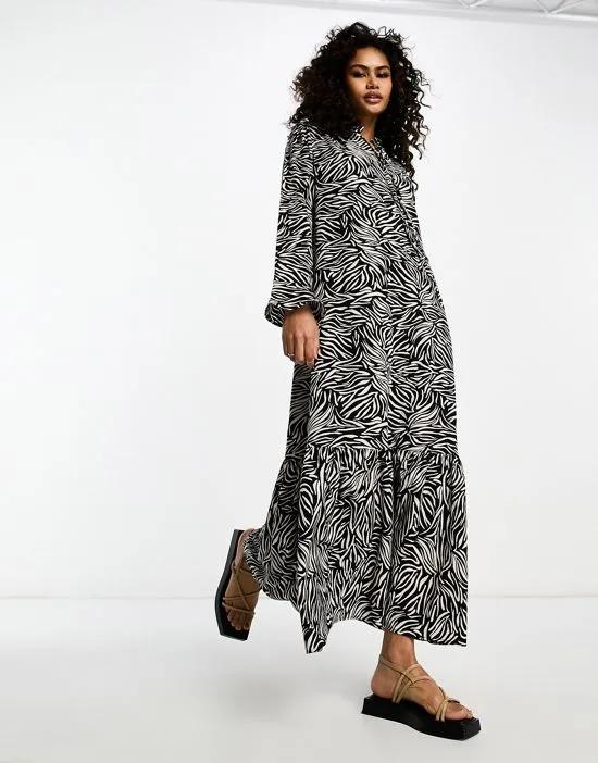 tiered maxi smock dress in zebra print