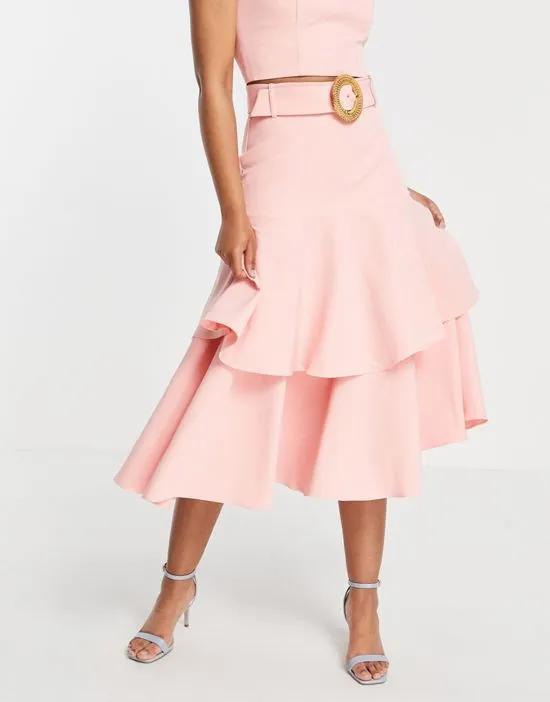 tiered midaxi skirt with tortoise shell buckle in blush - part of a set