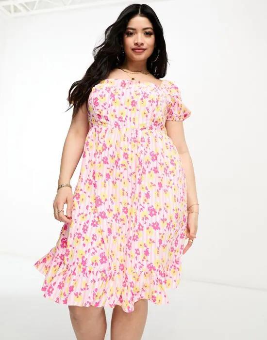 tiered midi dress in pink floral