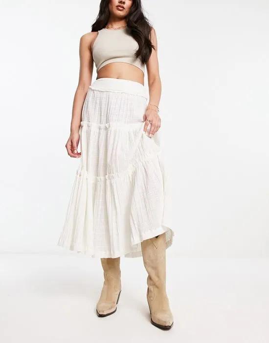 tiered midi skirt in white