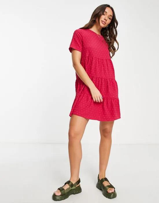 tiered mini smock dress in berry