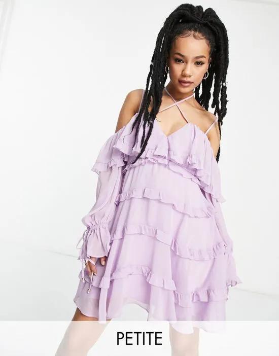 tiered ruffle mini dress in lilac