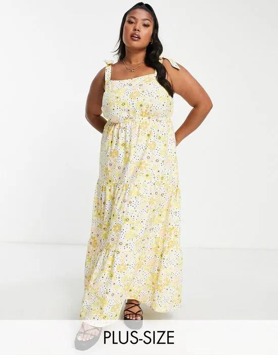 tiered strappy sundress in yellow floral