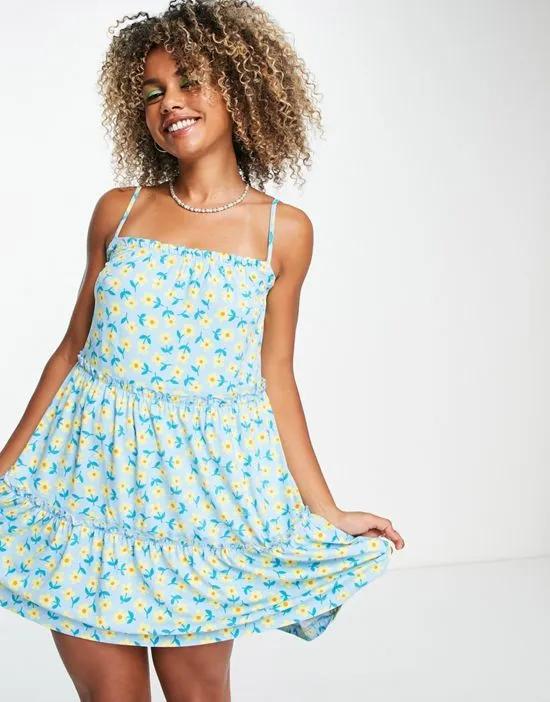 tiered swing dress in floral print