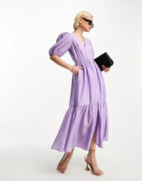 tiered volume maxi dress in lilac