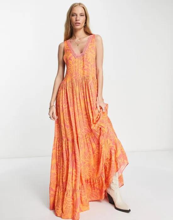 Tiers For You printed maxi dress in orange