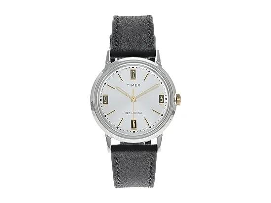 Timex 34 mm Marlin Handwind Leather Strap Watch