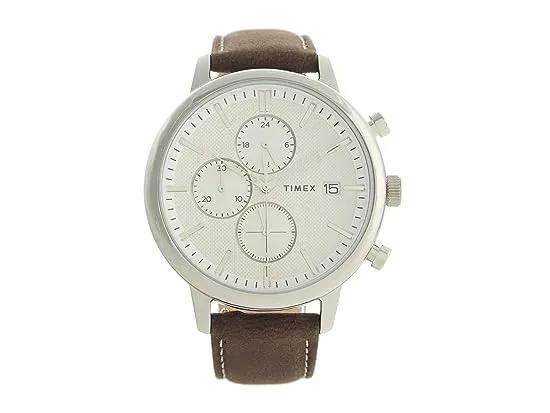 Timex 45 mm Chicago Chrono Silver Case Silver Dial Brown Leather