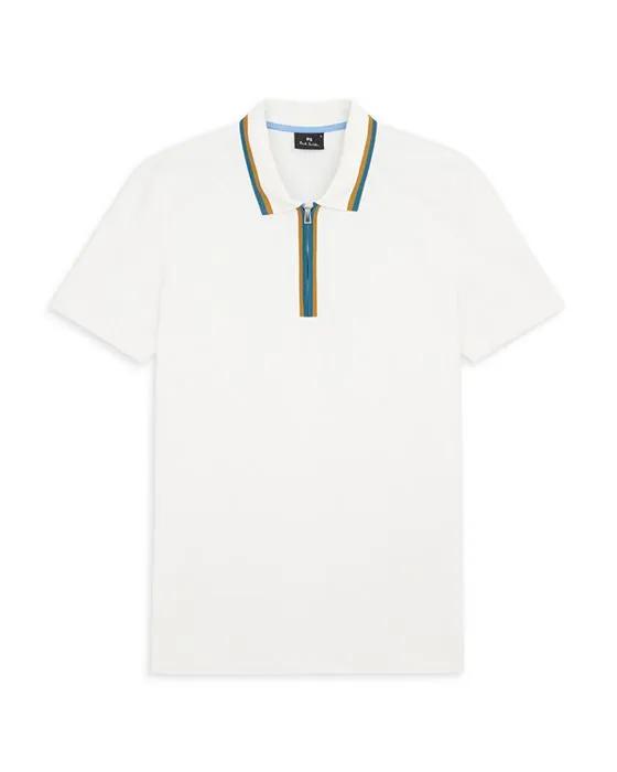 Tipped Zip Placket Short Sleeve Polo Shirt