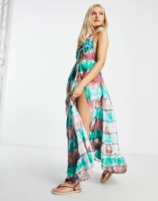 To Dye For tie dye cut out maxi dress in green