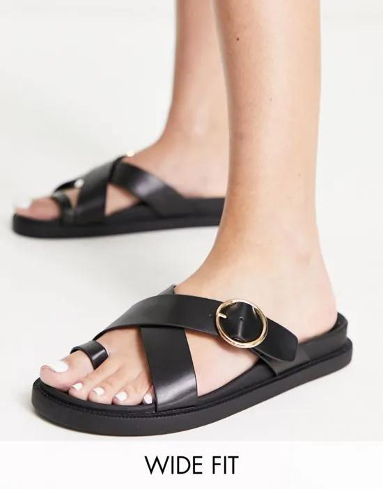toe loop buckle sandals in black