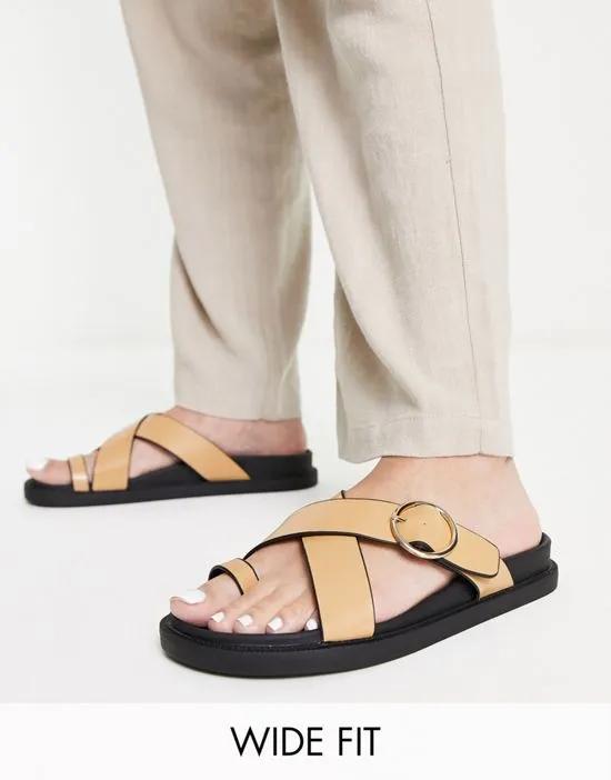 toe loop buckle sandals in camel