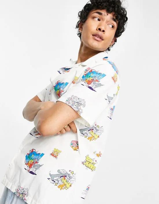 Tom & Jerry relaxed revere shirt in off white