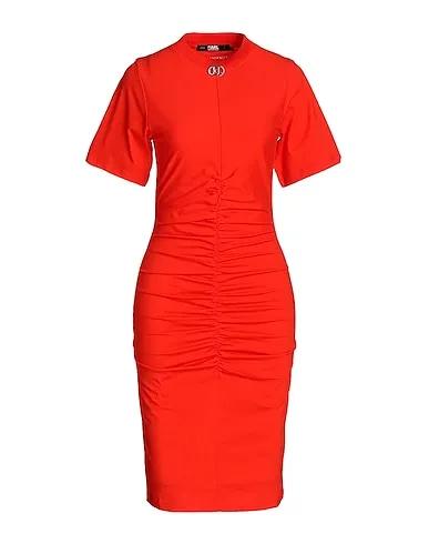 Tomato red Jersey Midi dress RUCHED T-SHIRT DRESS