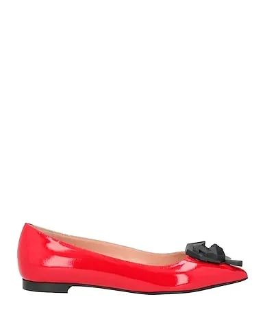 Tomato red Leather Ballet flats