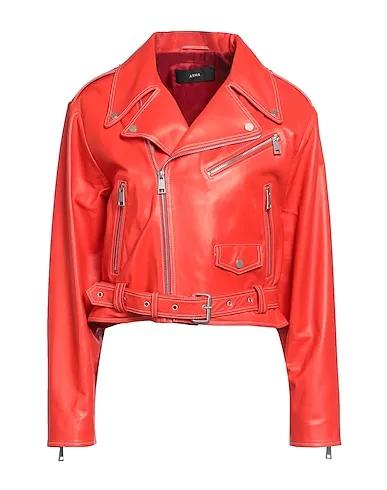 Tomato red Leather Biker jacket