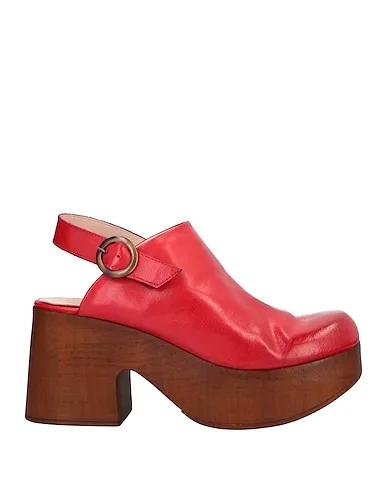 Tomato red Leather Mules and clogs