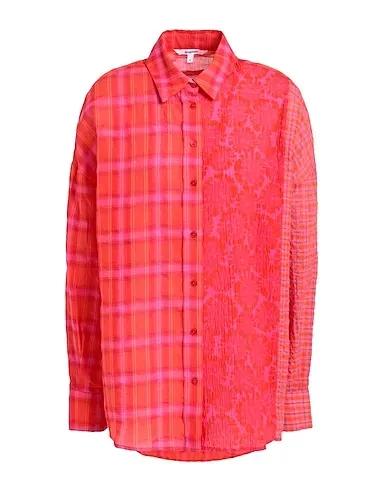 Tomato red Plain weave Checked shirt