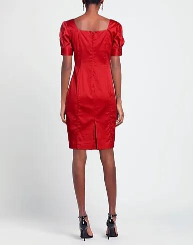Tomato red Plain weave Midi dress