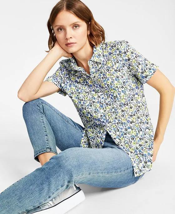 Tommy Hilfiger Women's Cotton Floral-Print Camp Shirt