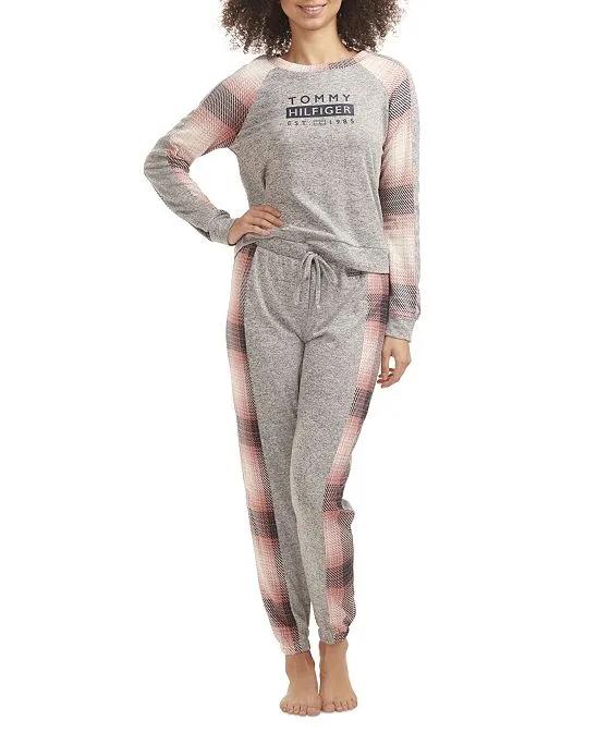 Tommy Hilfiger Women's Hacci Print Blocked Pajama Set