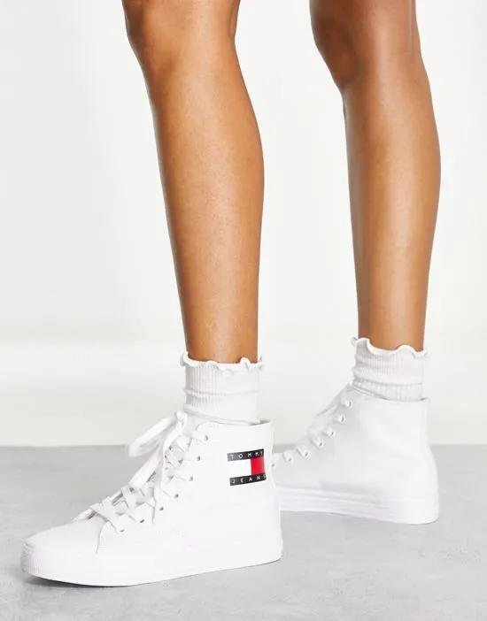 Tommy Jean flag high top lace up sneakers in white